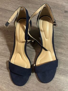 Kelly & Katie Navy Ankle-Strap Open-Toe Heels